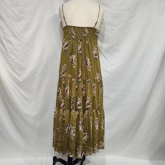 Madewell Olive Green Floral Long Tiered Sundress Flowy Sheer Lightweight Size 2 - Picture 3 of 7
